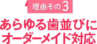 理由その３
					あらゆる歯並びにオーダーメイド対応